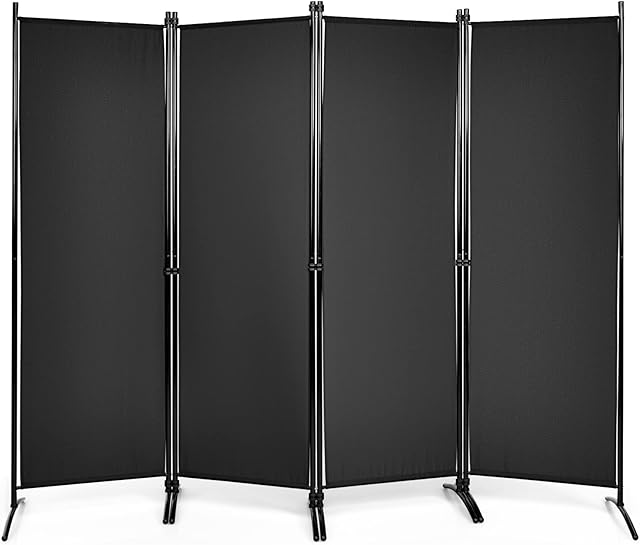 CASART Room Divider, Fabric Portable Room Partitions Protective Screens, Steel Frame Freestanding Privacy Separator Decorative for Living Room, Office, Balcony and Garden (220 x 173cm, Black)