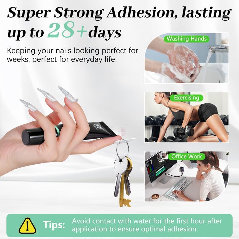Image of Nail Glue for Press Ons 10g & 5ml 2 in 1 Remover Pen Set, No Lamp Needed Long Lasting 28+ Days, Quick Drying Semi Solid Glue, Gentle Removal Fake Acrylic Nail Tips No Gel Polish Base Coat