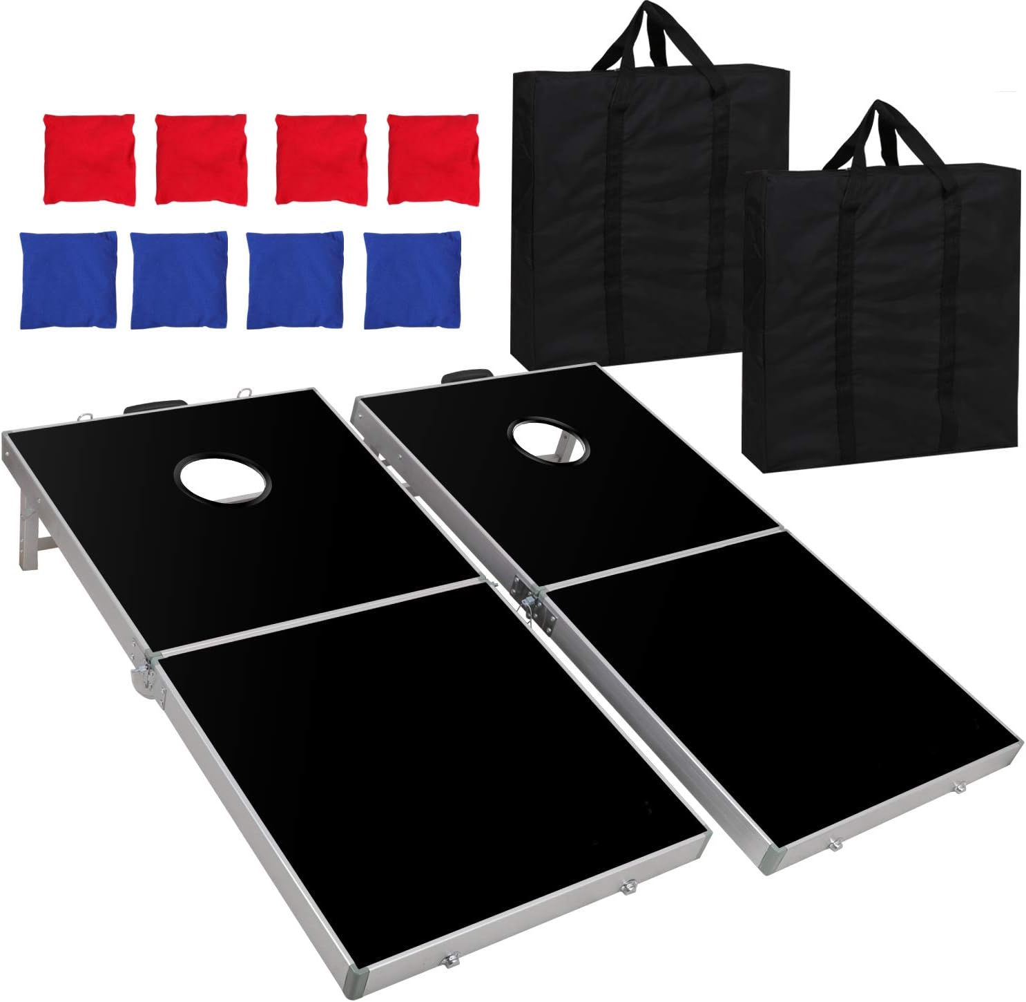 ZenStyle Portable Bean Bag Cornhole Toss Game Set Aluminum Frame Regulation Size Cornhole Boards w/ 8 Bean Bags and Carrying Case Ideal Toss Game Choice for Outdoor and Indoor Activities