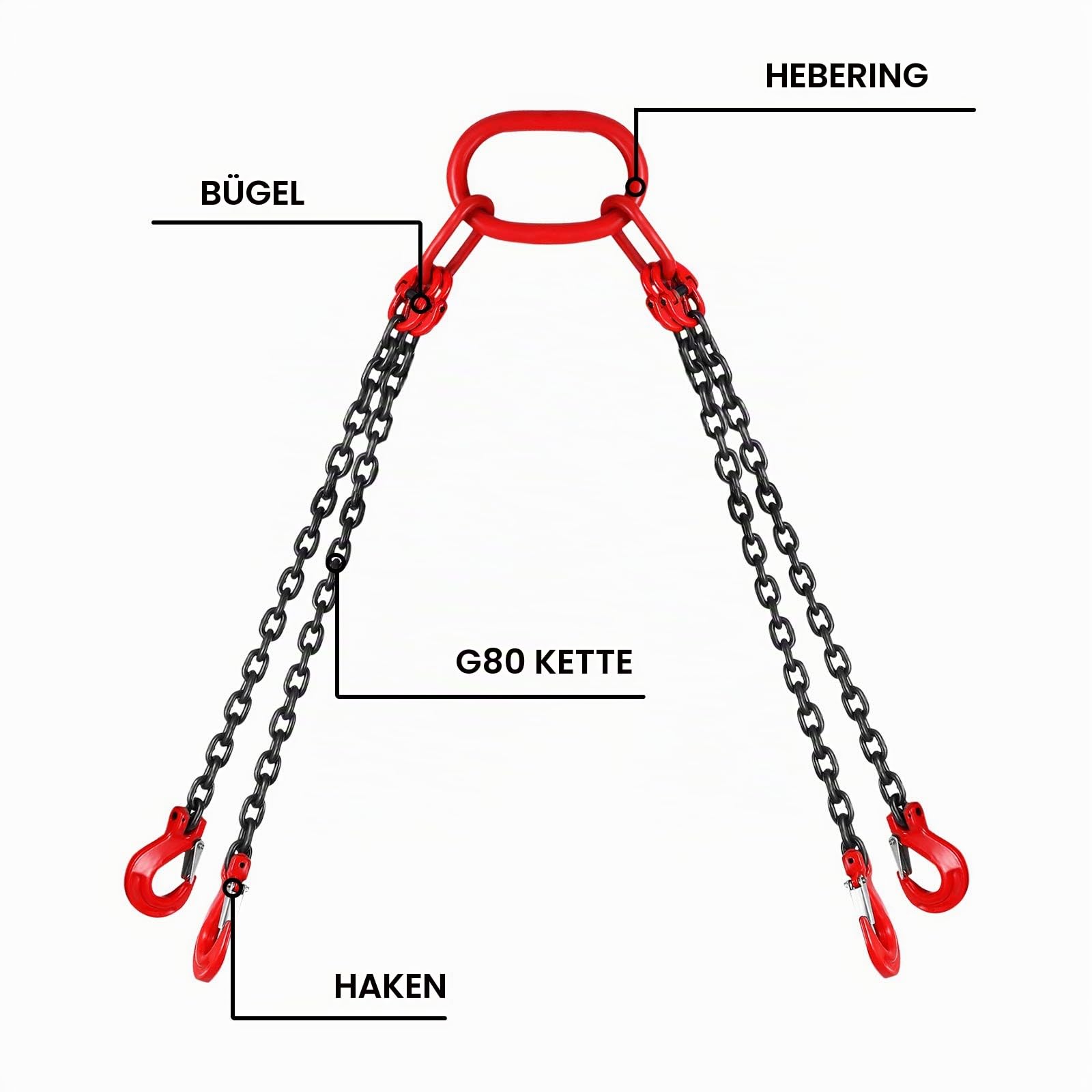 Happybuy 152 cm Kettenschlinge 5/16 Zoll x 5 Fuß Motorhebekette G80 legierter Stahl Motor Kettenzug Hebt 3 Tonnen mit 4 Beingreifhaken und Einsteller 1.5M 4 Strang 5FT
