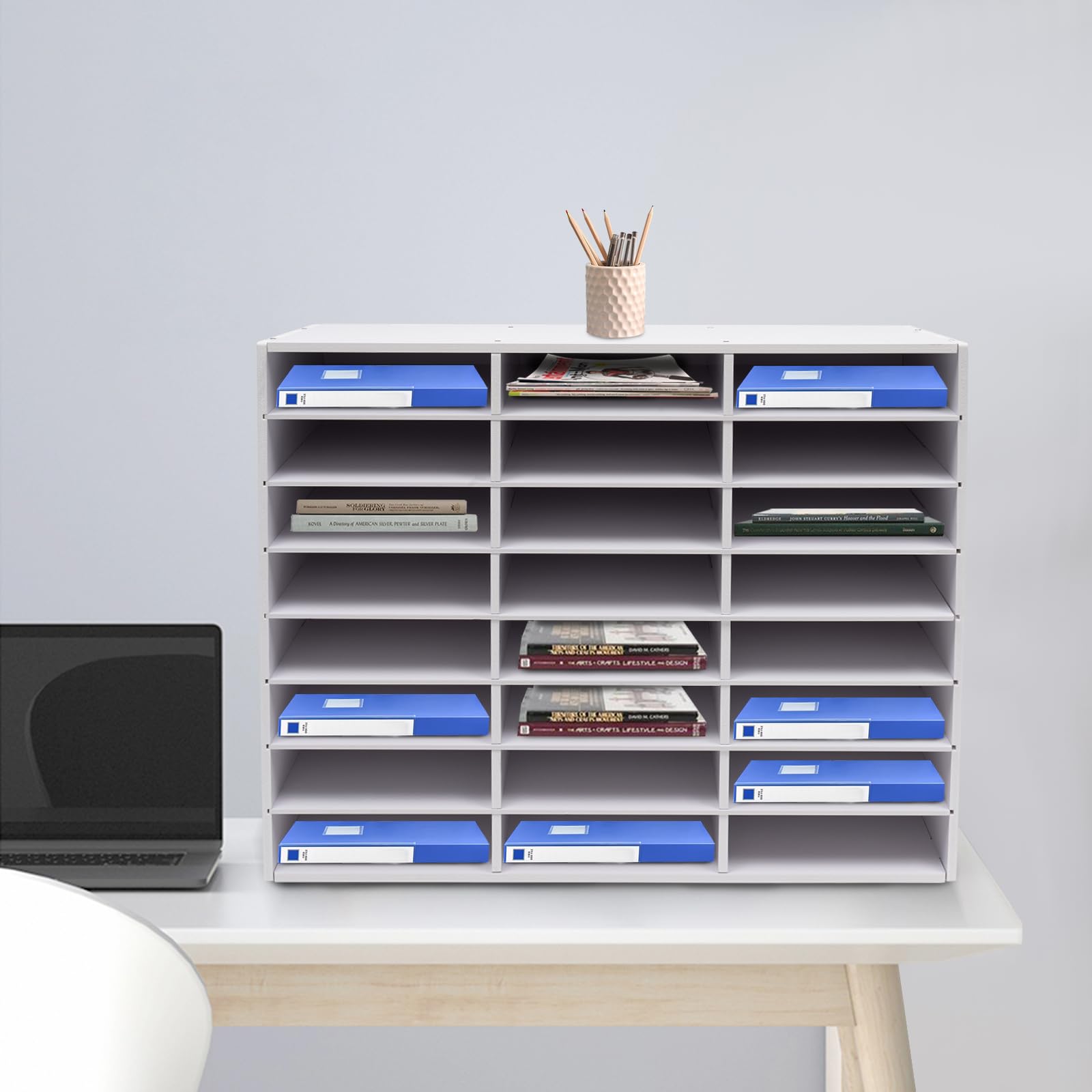 Organizer da scrivania a 24 scomparti, formato A4, per file, cartelle, lettere, carta, pannello in PVC
