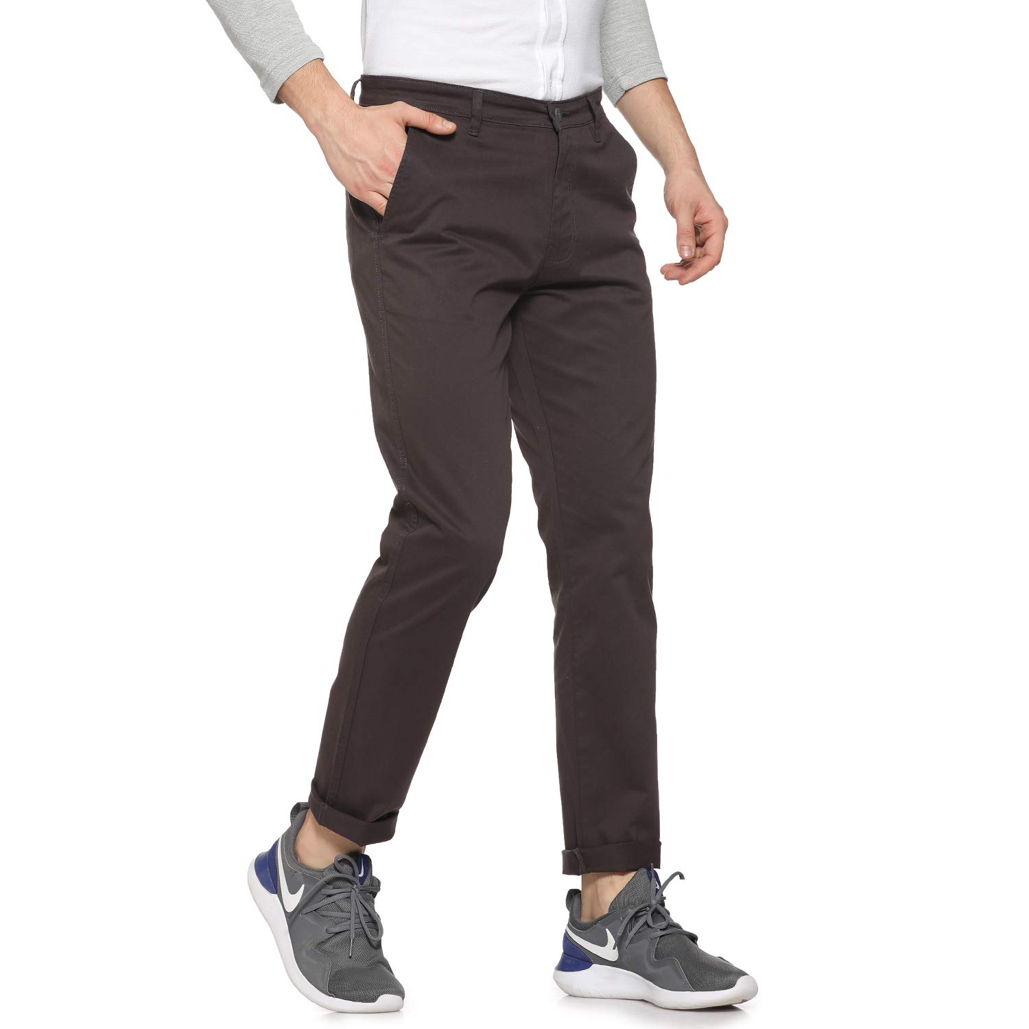 Campus Sutra Mens Stylish Slim Fit Cotton Chino Trousers for Casual Wear in neutral