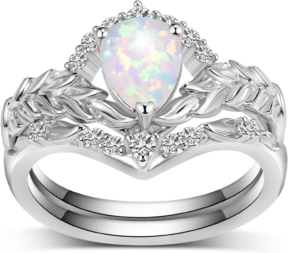 10k 14k 18k Real Gold Pear Shaped Gemstone Wedding Rings Sets for Women,1.35/2.35 Carat(cttw) Moissanite Diamonds Engagement Rings Set With Leaf Bridal Ring Sets Gift for Anniversary Wedding