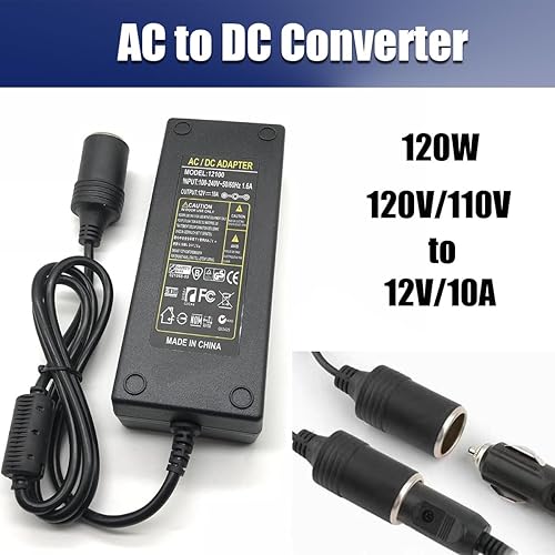 Miniatura 3 de Convertidor de CA a CC, adaptador de encendedor de cigarrillos de 120 W, 120 V110 V a 12 V10 A, adaptador de corriente CACC para refrigerador de