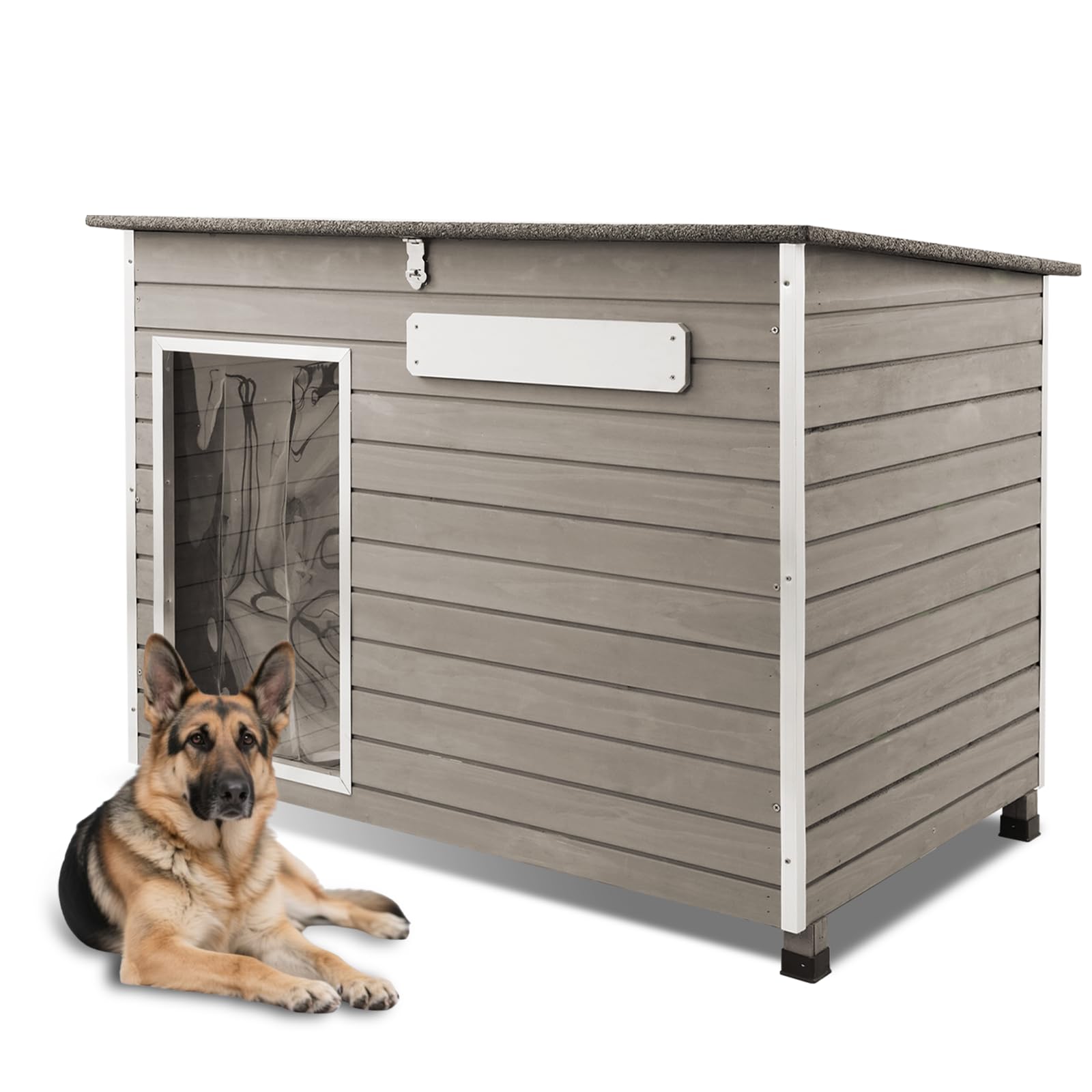 Large Wooden Dog House Outdoor, XL Weatherproof Dog Houses with Adjustable Vent Windows, Alloy Chew-Resistant Frame, Removable Floor for Medium &