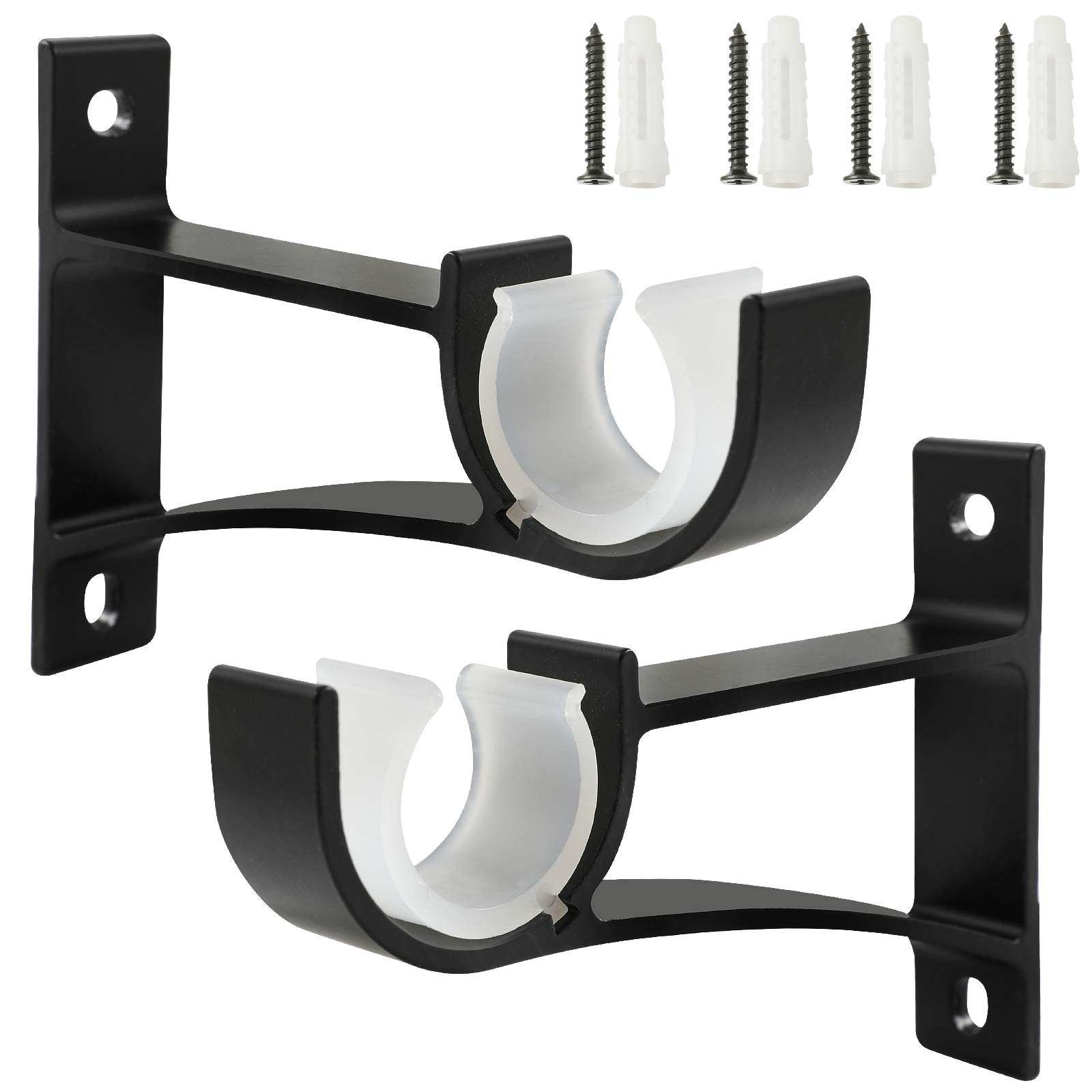 Anndason Sturdy Curtain Rod Brackets Rod Holders Curtain Rod Holder Curtain Rod Bracket for 1 Inch,1 1/8 Inch and 1 1/4 Inch Rod, Black Color, (Set of 2)