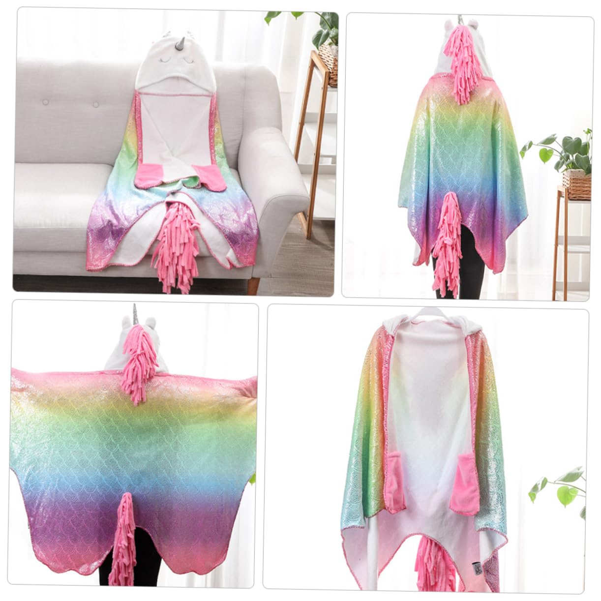 LIFKOME Flanellcape Einhorn für Kinder, Bunter Partyumhang Warm