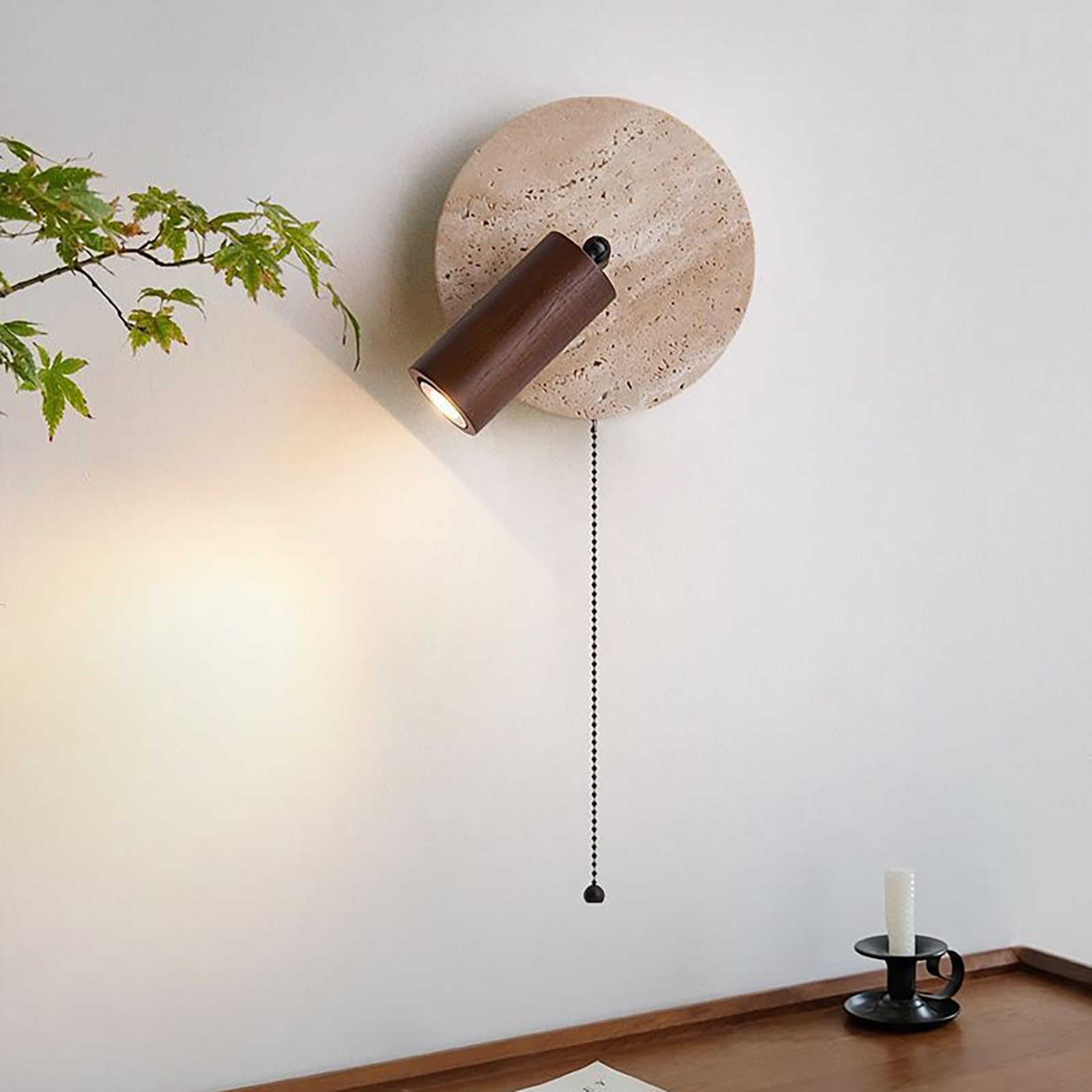 Naturalny żółty trawertyn kinkiet z przełącznikiem, vintage wewnętrzna lampa ścienna obrotowa lampa ścienna do sypialni salonu przedpokój, ciepłe światło 3000K