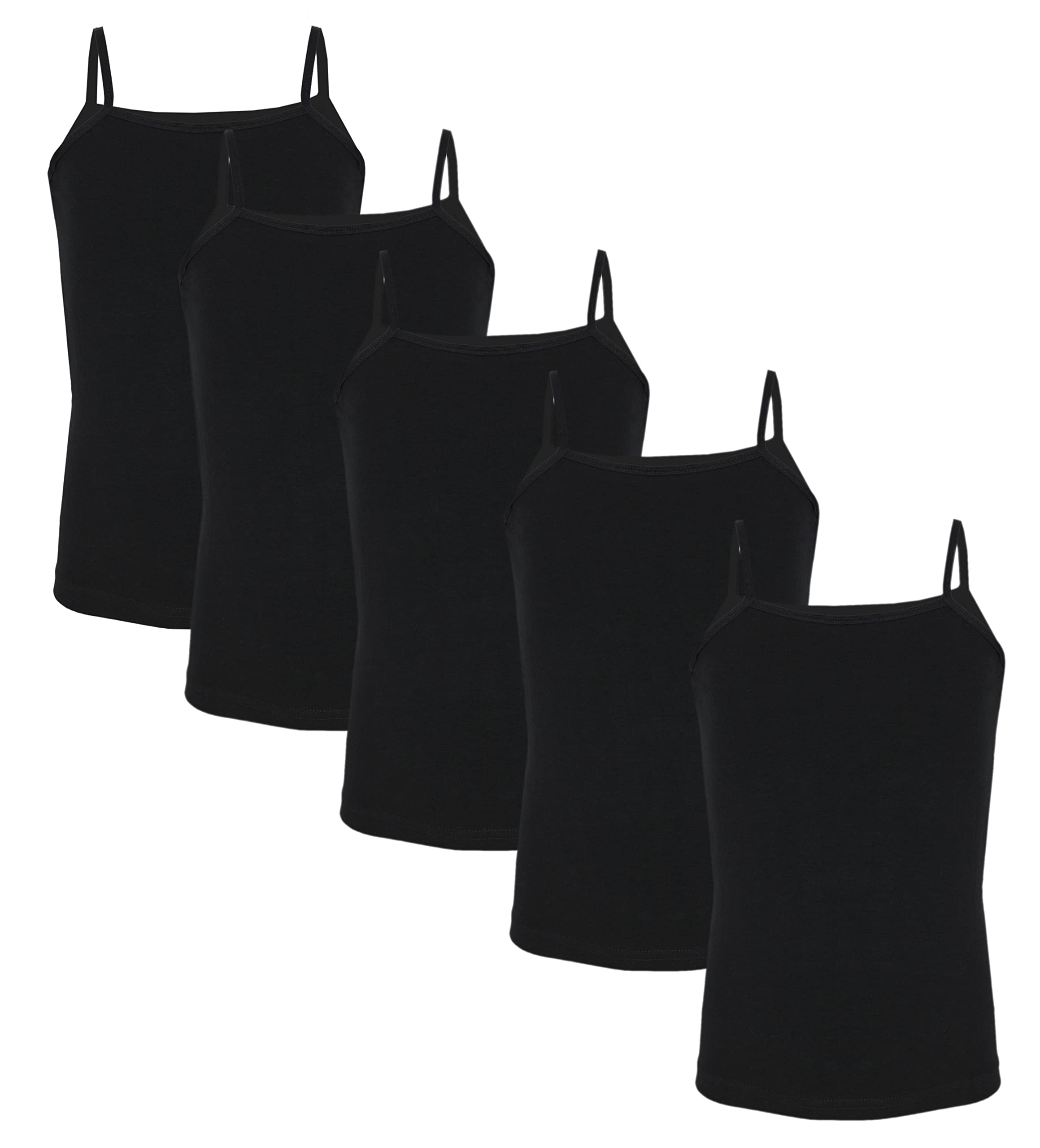 TupTam Girls Underwear Vests with Thin Straps Pack of 5, Black, 134-140