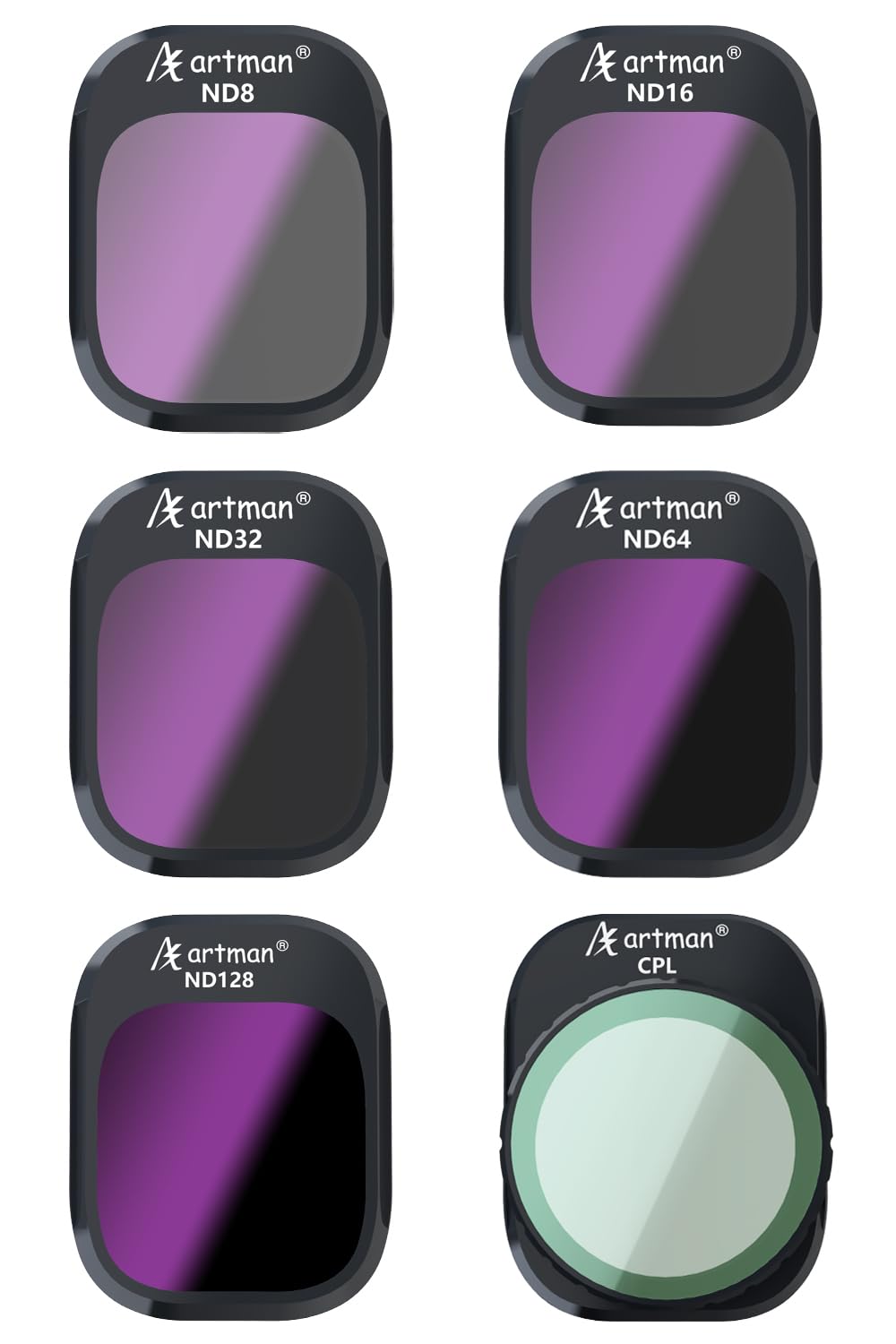 Artman Mini 4 Pro ND Filters, 6-Pack Multi Coated Drone Camera Lens Filters for DJI Mini 4 Pro - ND8, ND16, ND32, ND64, ND128, CPL Filters (Aluminum