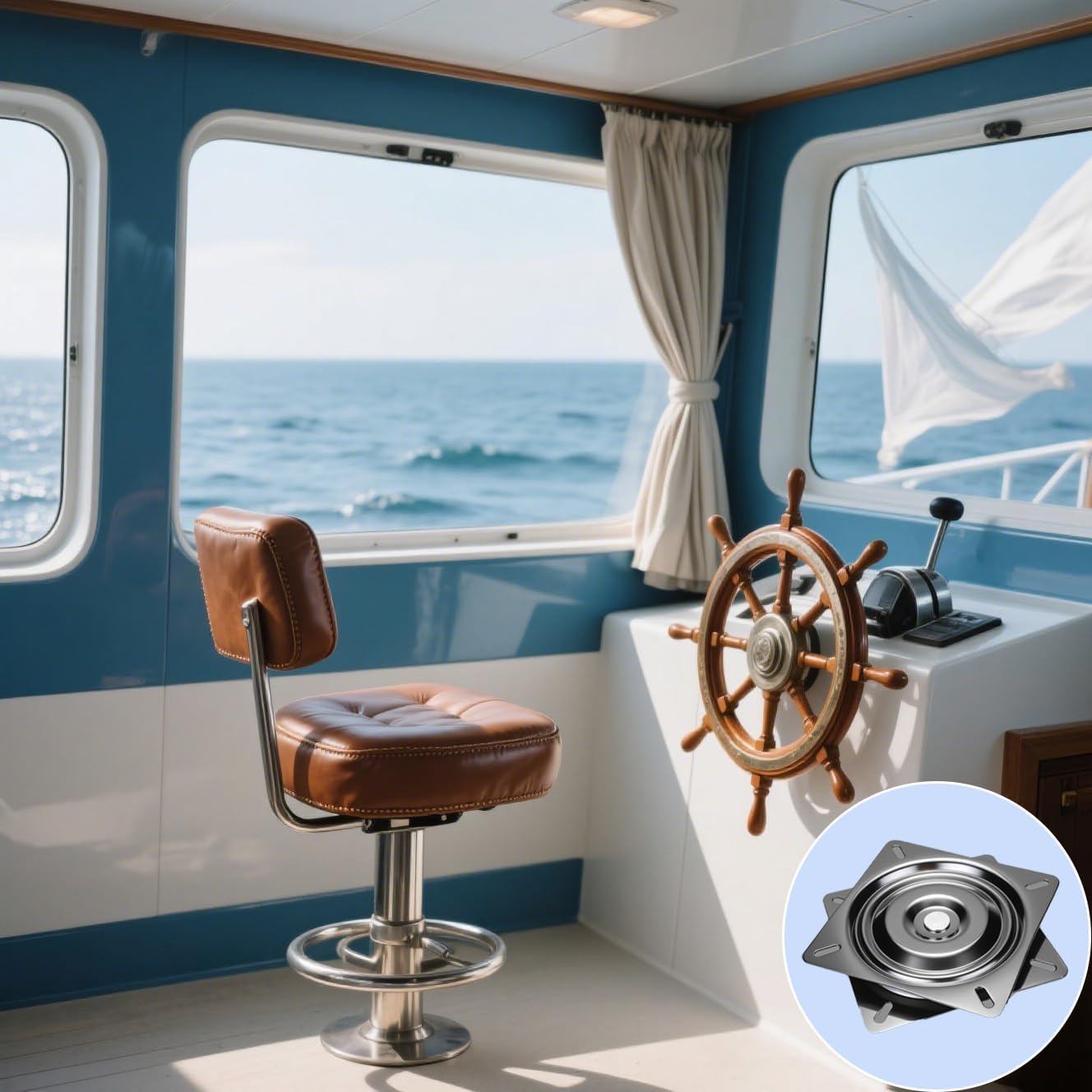 4 Pack 7 Inch Boat Seat Swivel, Heavy Duty Bar Stool Swivel Replacement for Recliner Chair, Square Swivel Furniture Replacement Ball Bearing Seat Swivel Base