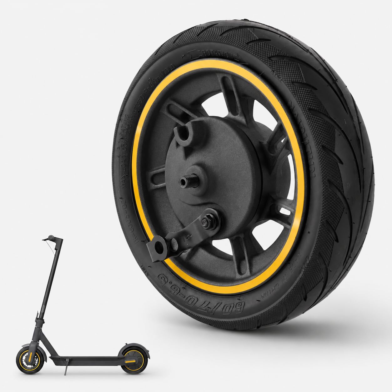 Roue de Remplacement Avant de Scooter pour Ninebot Max G30, 10 Pouces 60/70‑6,5 Pneu à Vide de Roue Avant de Trottinette Électrique avec Frein à Tambour