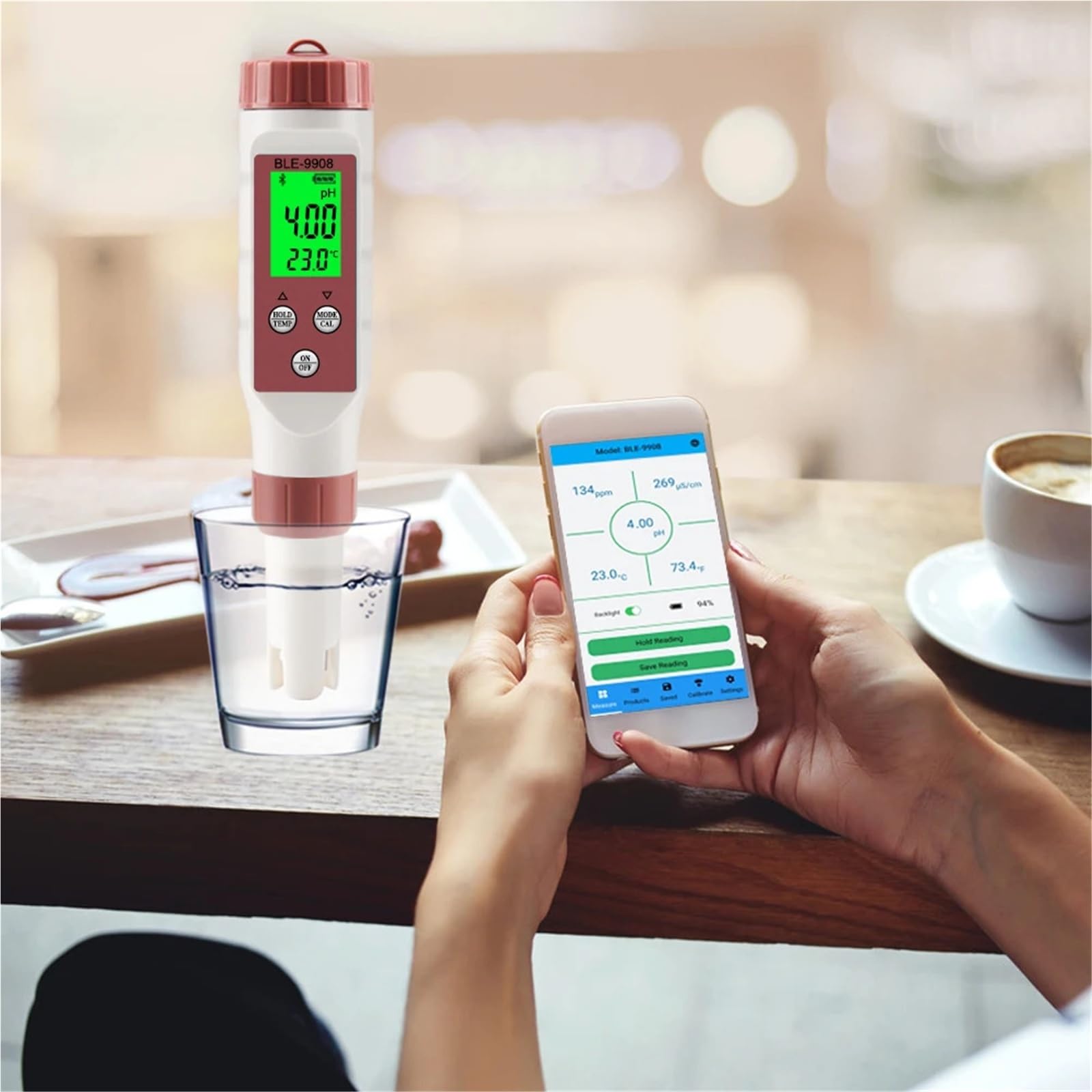 Testeur de pH/EC/TDS/Temp Bluetooth, Application de contrôle Intelligent de la qualité de l'eau, ATC for Aquariums d'eau Potable
