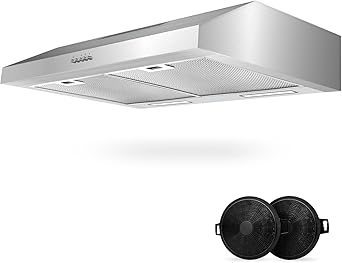 Upgraded 600 CFM Range Hood 30 inch, Under Cabinet Range Hood for Duct/Ductless Convertible, Stainless Steel Kitchen Stove Vent with 3 Speed Kitchen Exhaust Fan and Two Bright Energy-Saving LED