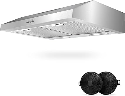 Upgraded 600 CFM Range Hood 30 inch, Under Cabinet Range Hood for Duct/Ductless Convertible, Stainless Steel Kitchen Stove Vent with 3 Speed Kitchen Exhaust Fan and Two Bright Energy-Saving LED