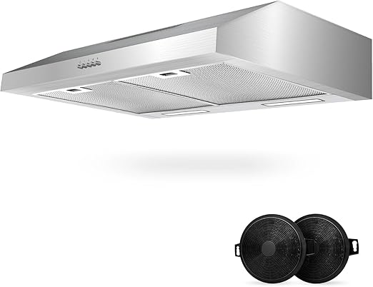 Upgraded 600 CFM Range Hood 30 inch, Under Cabinet Range Hood for Duct/Ductless Convertible, Stainless Steel Kitchen Stove Vent with 3 Speed Kitchen Exhaust Fan and Two Bright Energy-Saving LED