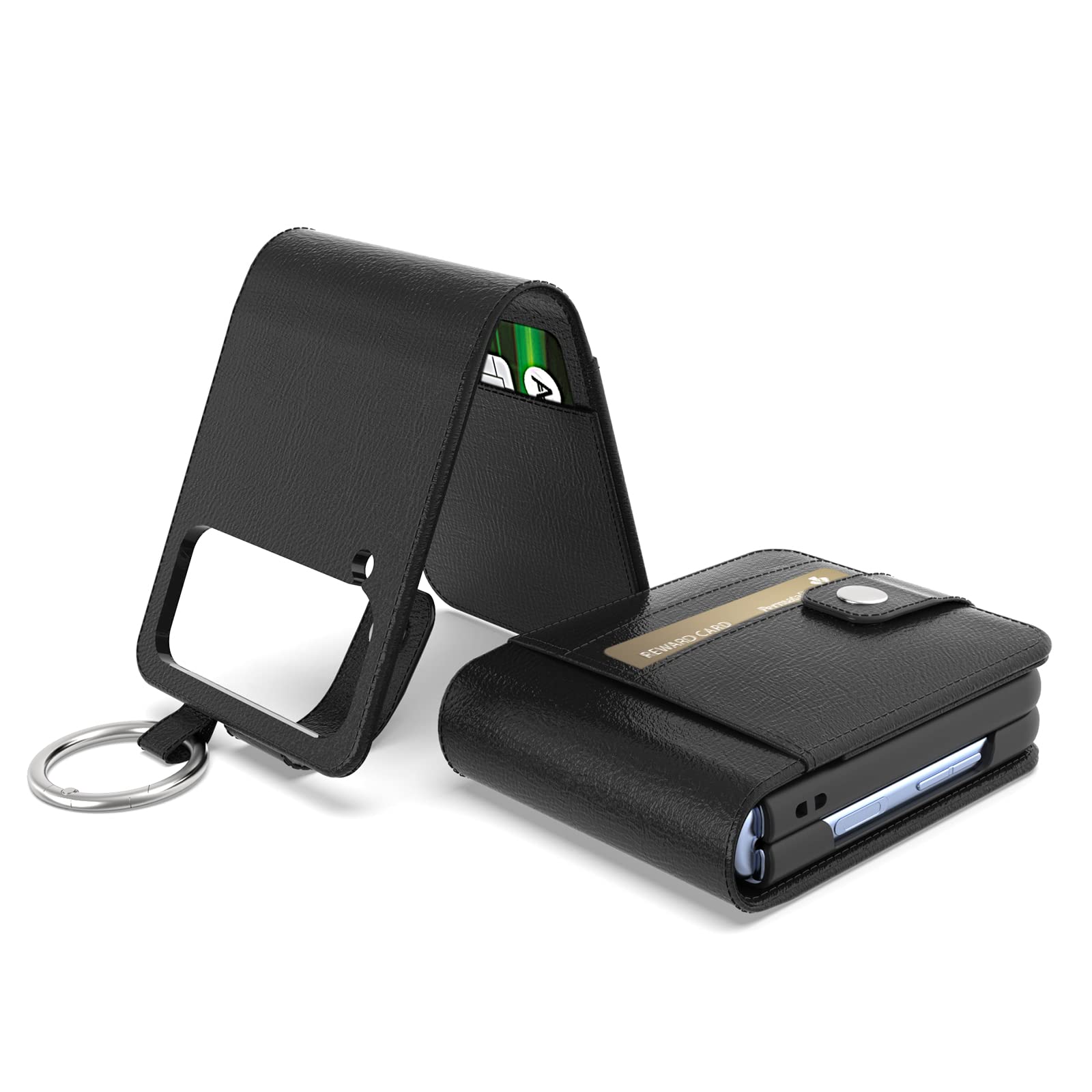 Photo 1 of *BUNDLE OF 3*   Samsung Galaxy Z Flip 4 Case, Z Flip 4 Case Wallet Flip Case with Card Holder Slots and Ring, Galaxy Z Flip 4 Case Leather Protective Samsung Z Flip 4 Wallet Case, Black Samsung z flip 4 Black-flip 4