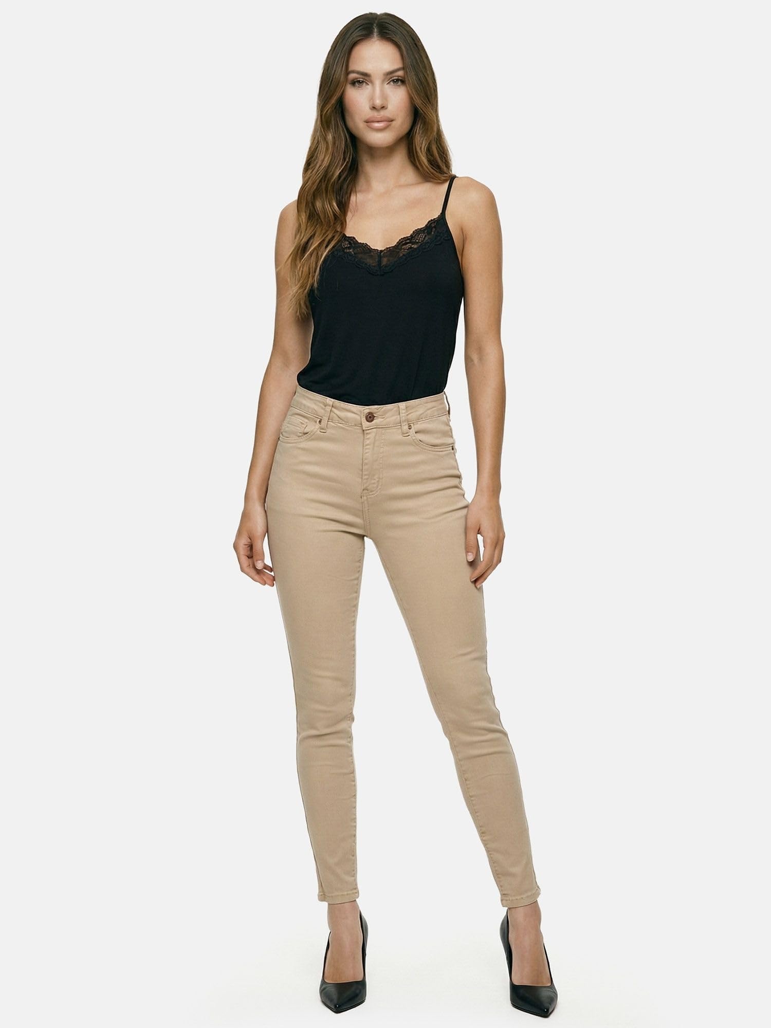 Tazzio Jean coupe skinny pour femme, taille haute, stretch, 5 poches F138