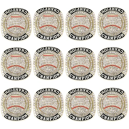 ZZXZJW 12 Pcs Baseball Championship Ring Trophy Award Gift Tournament Championship Ring Winner Tournament Team from Size 8 to 11 (Gold Size 10)