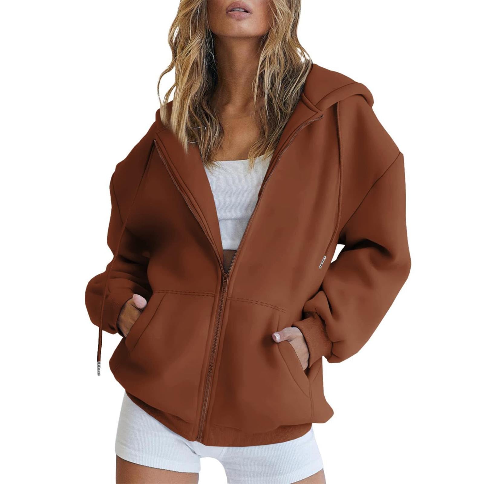 Women Teen Girls Hoodies Fall Long Sleeve Jacket Cute Zip up Hoodie Oversized Y2k Sweatshirts Pockets