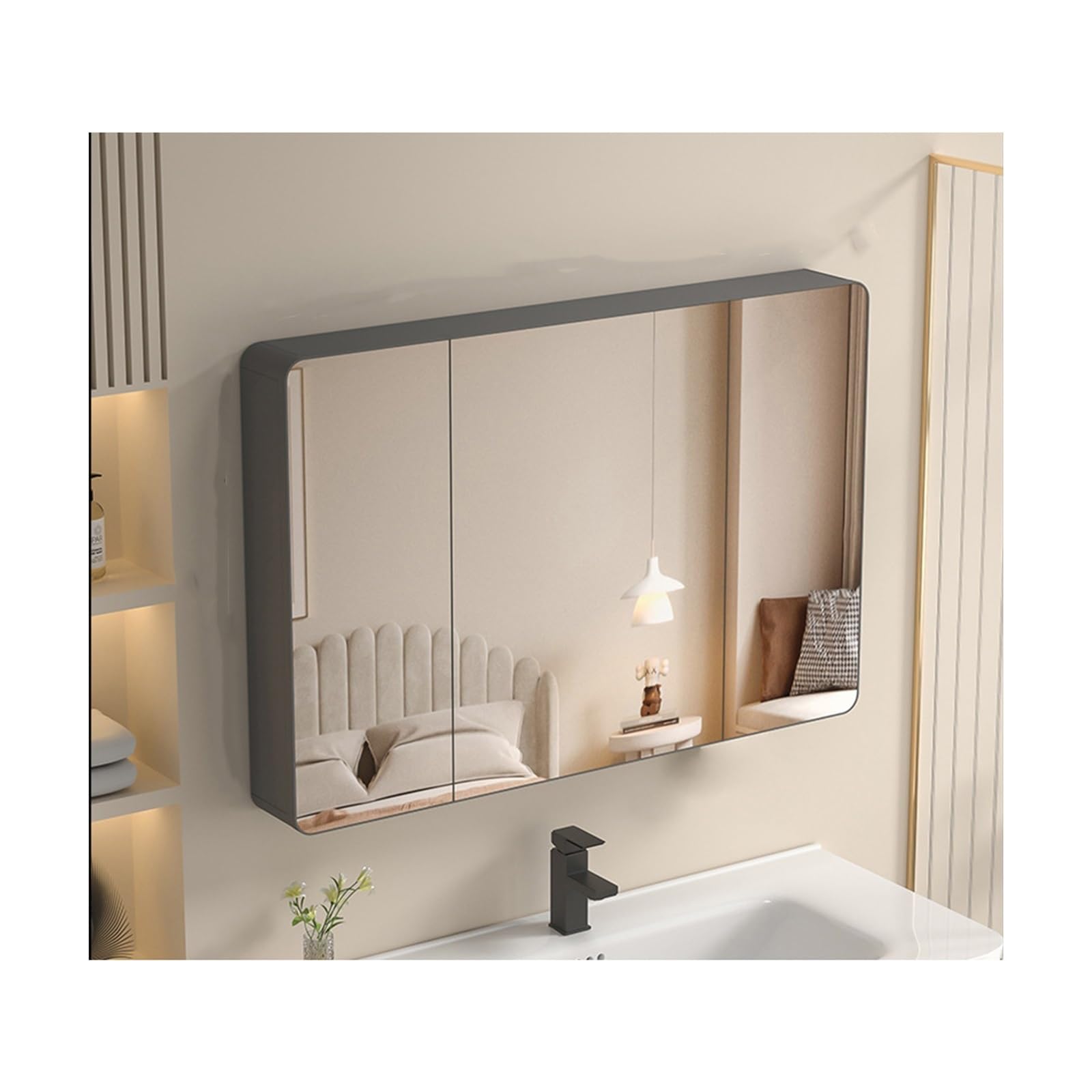 FGXHHS Wall-Mounted Cabinet - Double Door Storage Cupboard, 90cm Dark Gray, Stylish Wall with for nizing Essentials