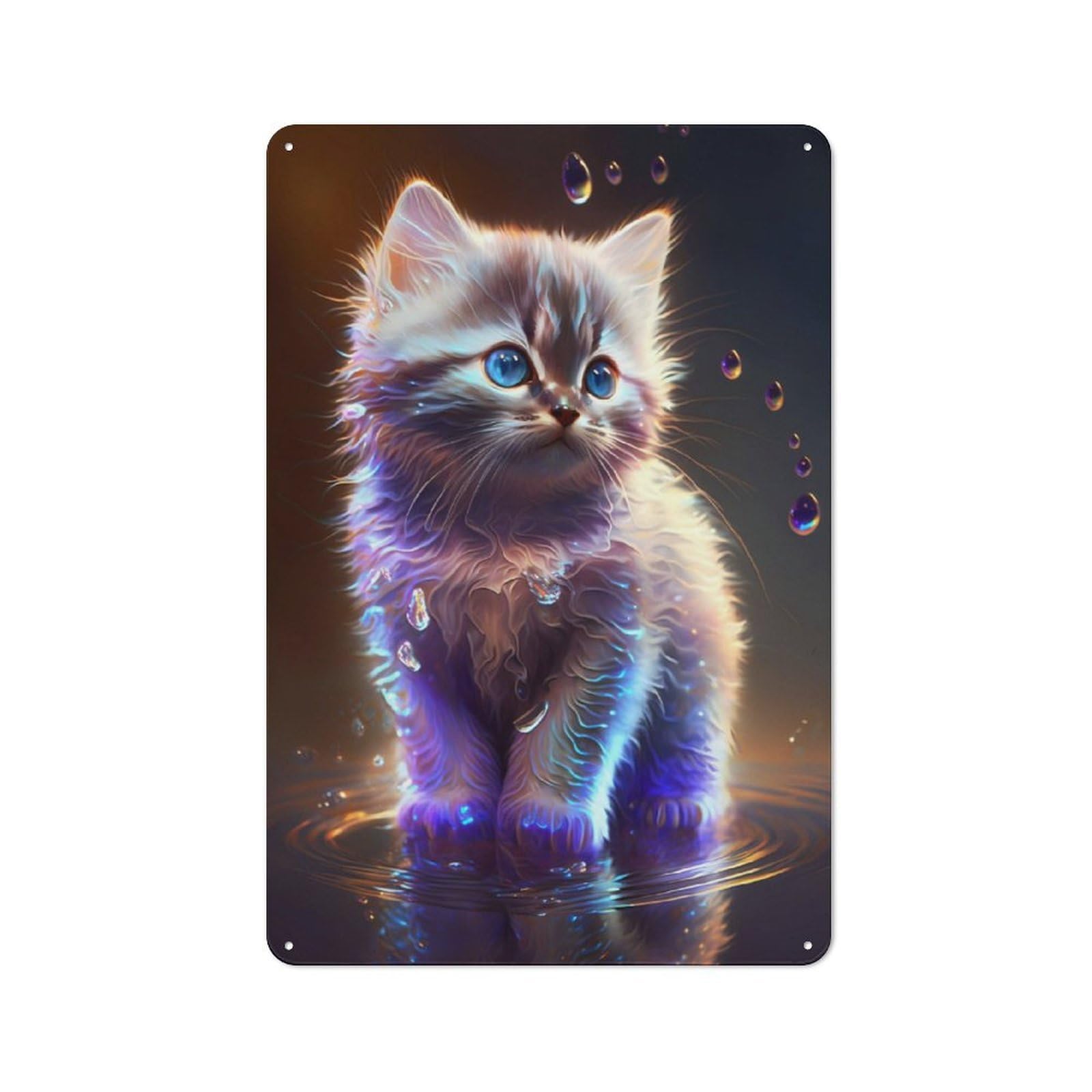 Junmoney Cute Cosmic Kitten For Hobby Room Or Studio, Retro Tin Sign 30X20cm, Gift For Creative Interior Collectors During The Christmas Season
