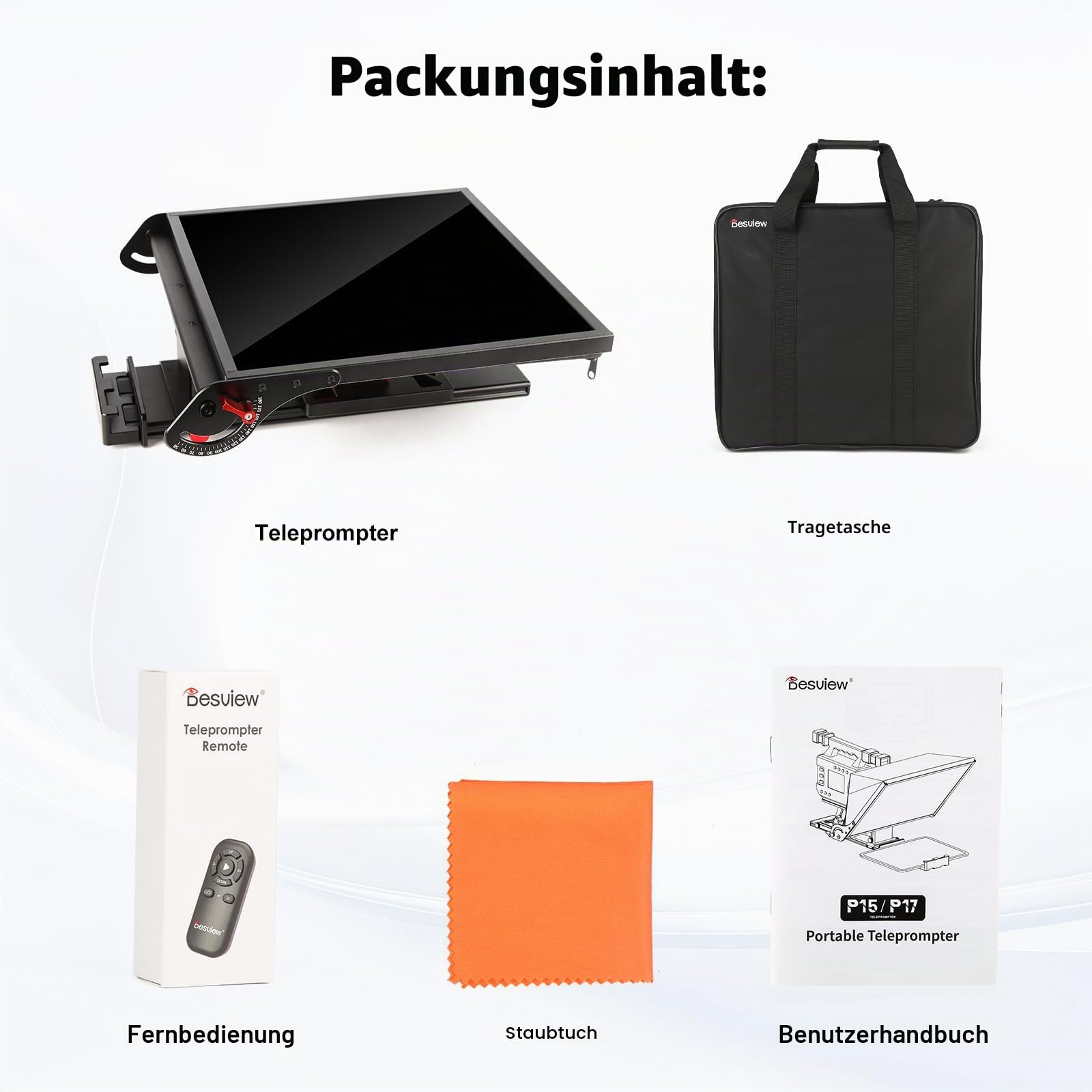 Desview P15 Aluminiumlegierung Hebbarer Teleprompter, 15 Zoll Prompter für iPad Tablet Smartphone DSLR Kamera, Kompatibel mit iOS Android, Fernbedienung und App für Videoaufnahmen, Live-Streaming