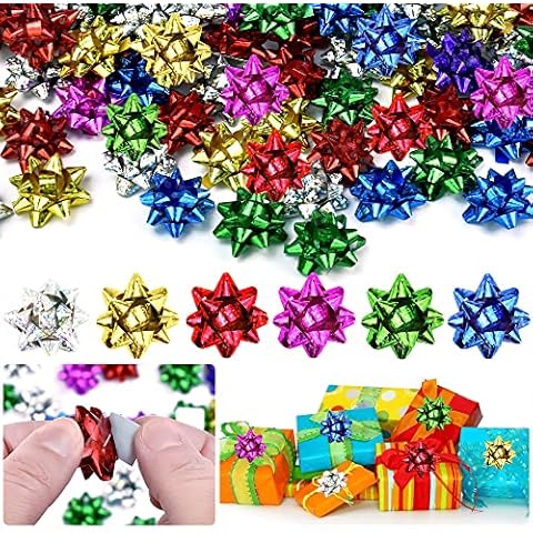 RMENOOR 100 Pcs Christmas Metallic Gift Bows, 1 Inch Mini Gift Wrap Bows Self Adhesive Gifts Bows Christmas Foil Bows Metallic Bows for Gift Wrapping, Holiday, Birthdays, Weddings,Craft (6 Color) Cover