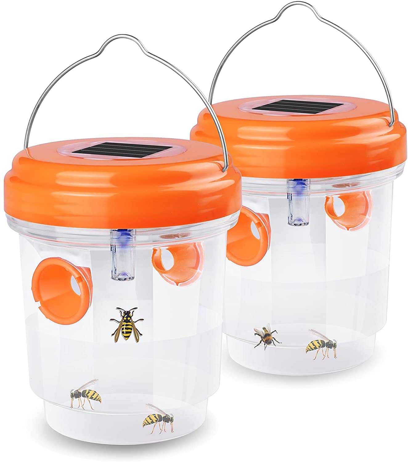 2022 Newest Wasp Traps,Outdoor Solar Powered Catcher,Waterproof Non-Toxic Reusable,Portable Bee Trap,Attracting LED Light Catching for Trapping Wasps, Bug, Hornets, Bees(2 Pack)