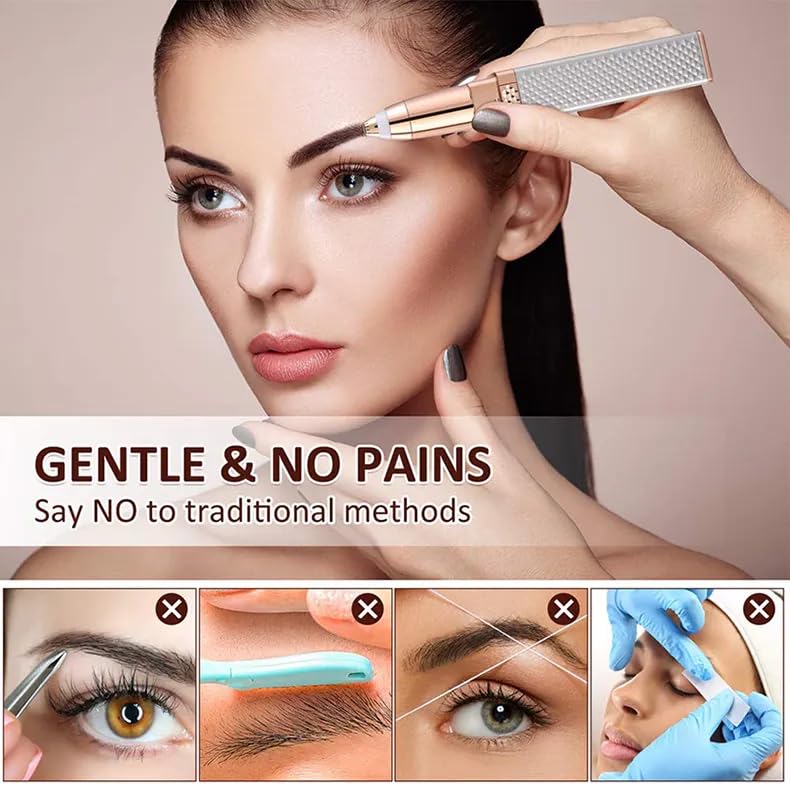 Image of Eyebrow Trimmer & Facial Hair Remover Pen for Women 2-in-1 Painless Razor for Eyebrows, Lips, Nose & Face with LED Light