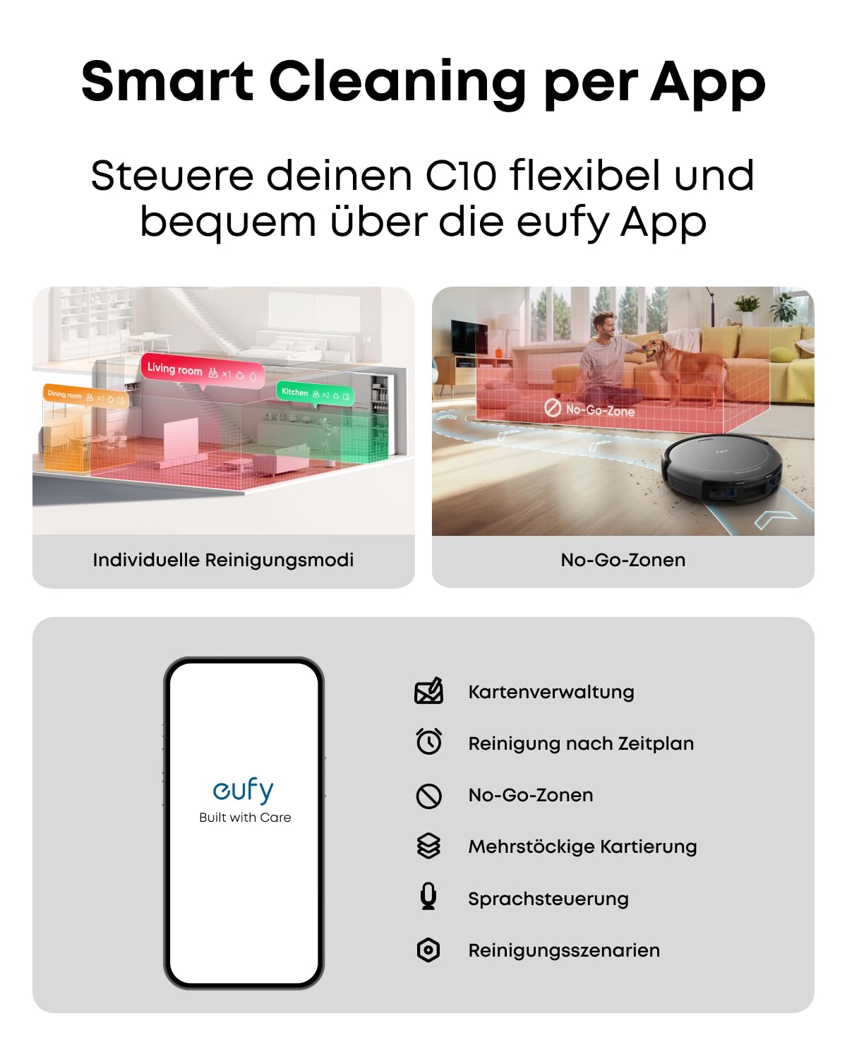 eufy C10 Saugroboter mit Automatischer Absaugstation, 7,2cm Ultraflaches Design, Teppichreinigung, Ausfahrbare Seitenbürste für Ecken, Automatische Entleerung, Punktlaser- & Infrarot-Navigation