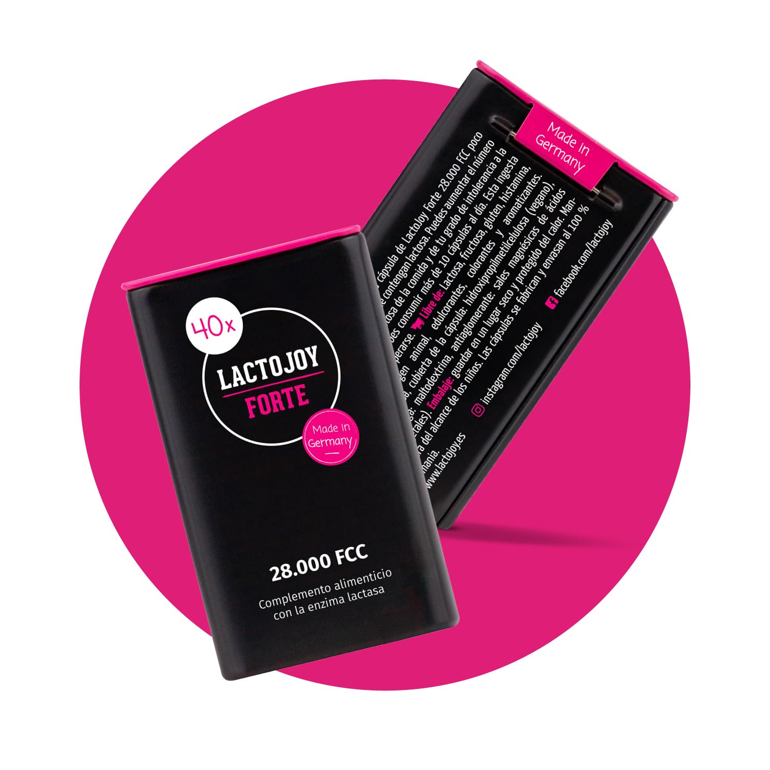 LactoJoy FORTE 28.000 FCC – Cápsulas Lactasa con Efecto Depósito 6h – 40 Cápsulas Veganas – Intolerancia a la Lactosa – Sin Aditivos ni Gluten – FABRICADO EN ALEMANIA – Enzimas Digestivas
