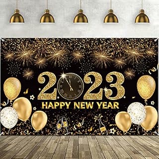 Large New Year Background Banner, Happy New Year Banner for New Year Eve Decorations Black and Gold , 2023 New Year Party Supplies for New Year Eve Indoor Outdoor Wall Decorations(70.87 * 43.3Inchs).