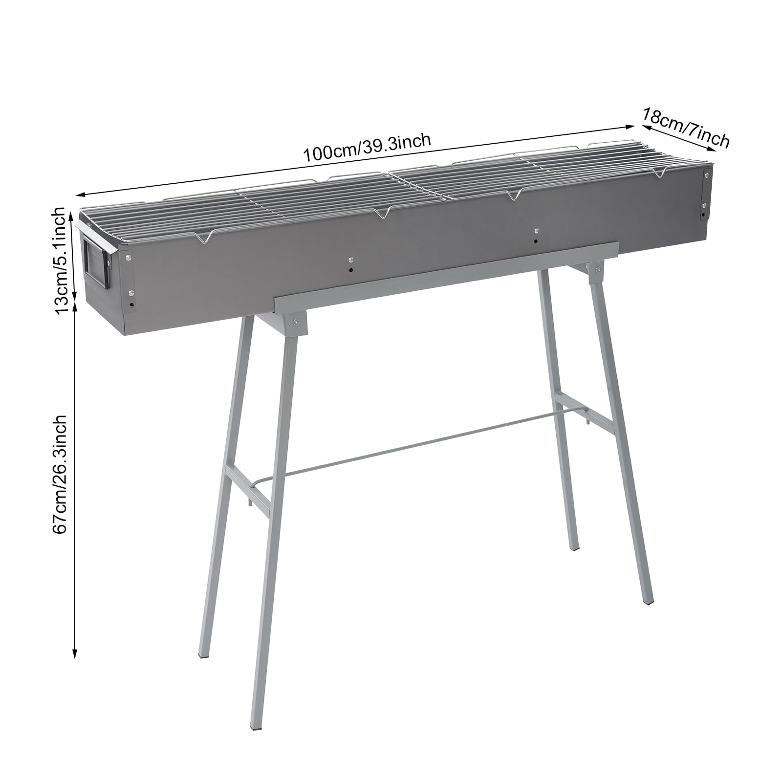 Barbecue a carbonella portatile in metallo con griglia pieghevole | portata 40 kg e sportello d'aria regolabile per campeggio, picnic, giardino | Include maniglia per il trasporto e griglia rimovibile