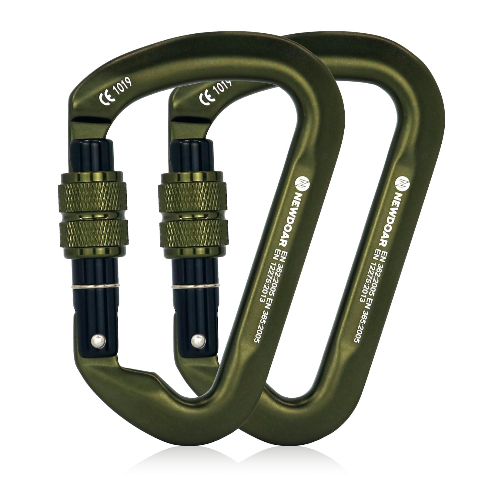 NewDoar 30KN CE-zertifizierter Kletter Karabiner Professioneller Hochbelastbarer D-Schraub Karabiner mit Verriegelungsclip für Felsklettern, Abseilen, Rettung, Bergsteigen und Abseilen