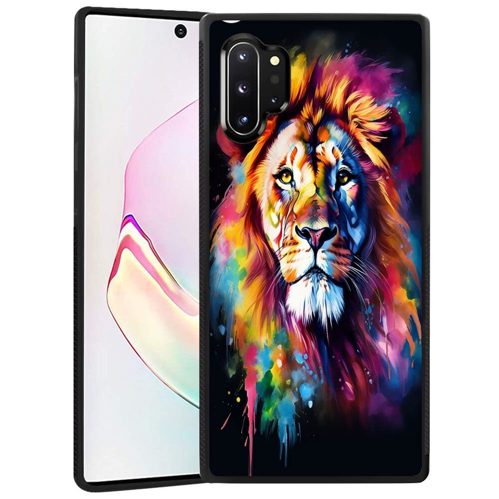 DAFEI Phone Case Compatible with Samsung Galaxy Note 10+ Colorful Lion Art-44 Black Frame Shockproof and Slim Rubber TPU Material with Uniqe Design