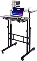 Vista 10 de AIZ Escritorio móvil de pie, escritorio ajustable para computadora portátil, carrito con ruedas, estación de trabajo para computadora en casa