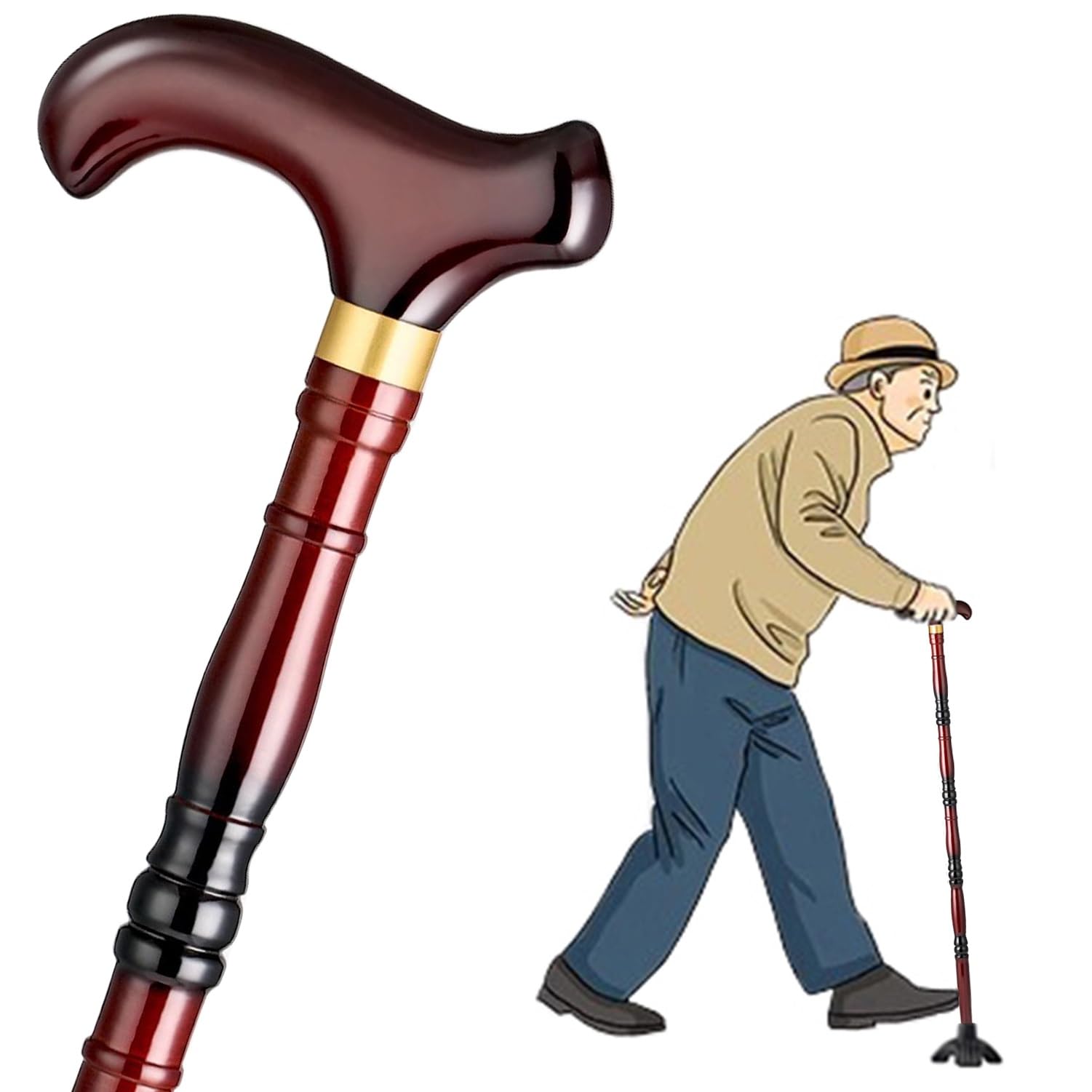 Gehstock für Senioren, ergonomischer Stützstock, Komfortgriff, handgefertigtes natürliches Massivholz für Männer und Frauen