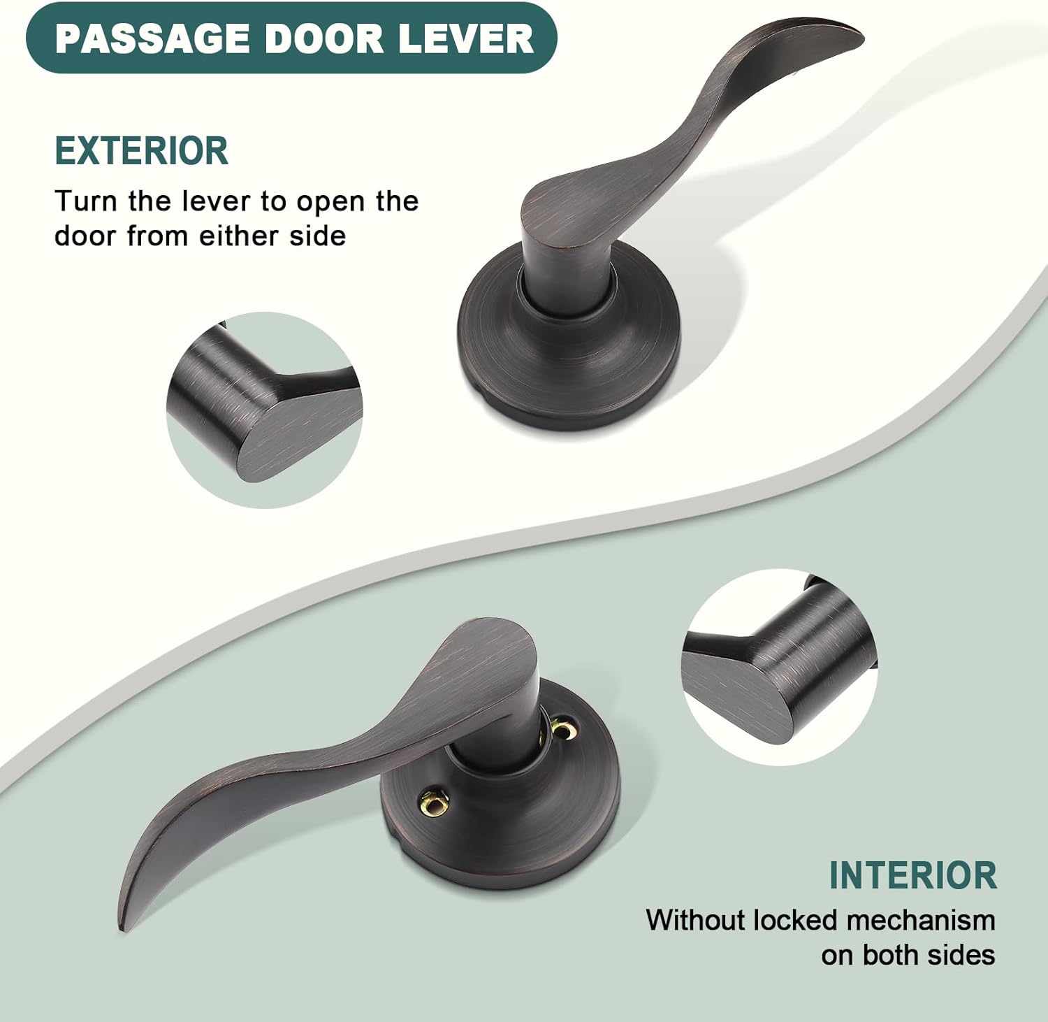 GOBEKOR 5 Pack Oil Rubbed Bronze Passage Door Levers Interior Door Handles for Hallway Closet Door Lock Keyless Passage Door Handles with Lock Modern Door Hardware