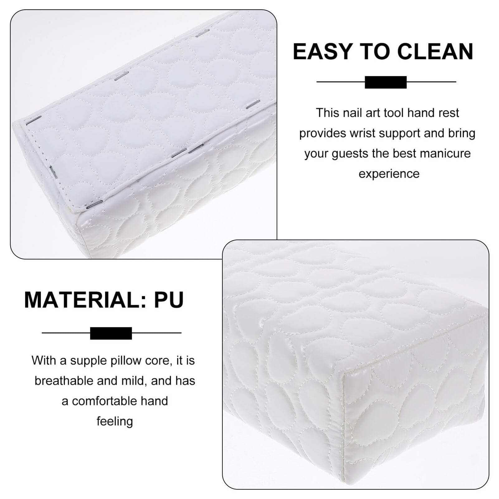 Kira Nail Arm Rest Hand Cushion, Stripe Leather Nail Pillow Hand Rest Pillow Salon Armrest Cushion Manicure Nail Art Pillow Accessories Tool Square Shape (White) 1