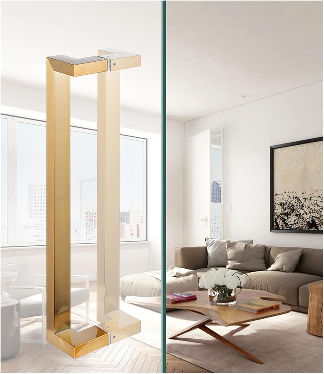 Door Handle Home Barn Door/Modern Entry Door Pulls Stainless Steel Shower Door Handles with Brushed Nickel Finish(Gold,Length 150cm(59inch))