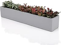 Ten-stone 14.5 Inch Grey Concrete Rectangular Succulent Planter Box - Minimalist Windowsill Planter with Drainage Holes