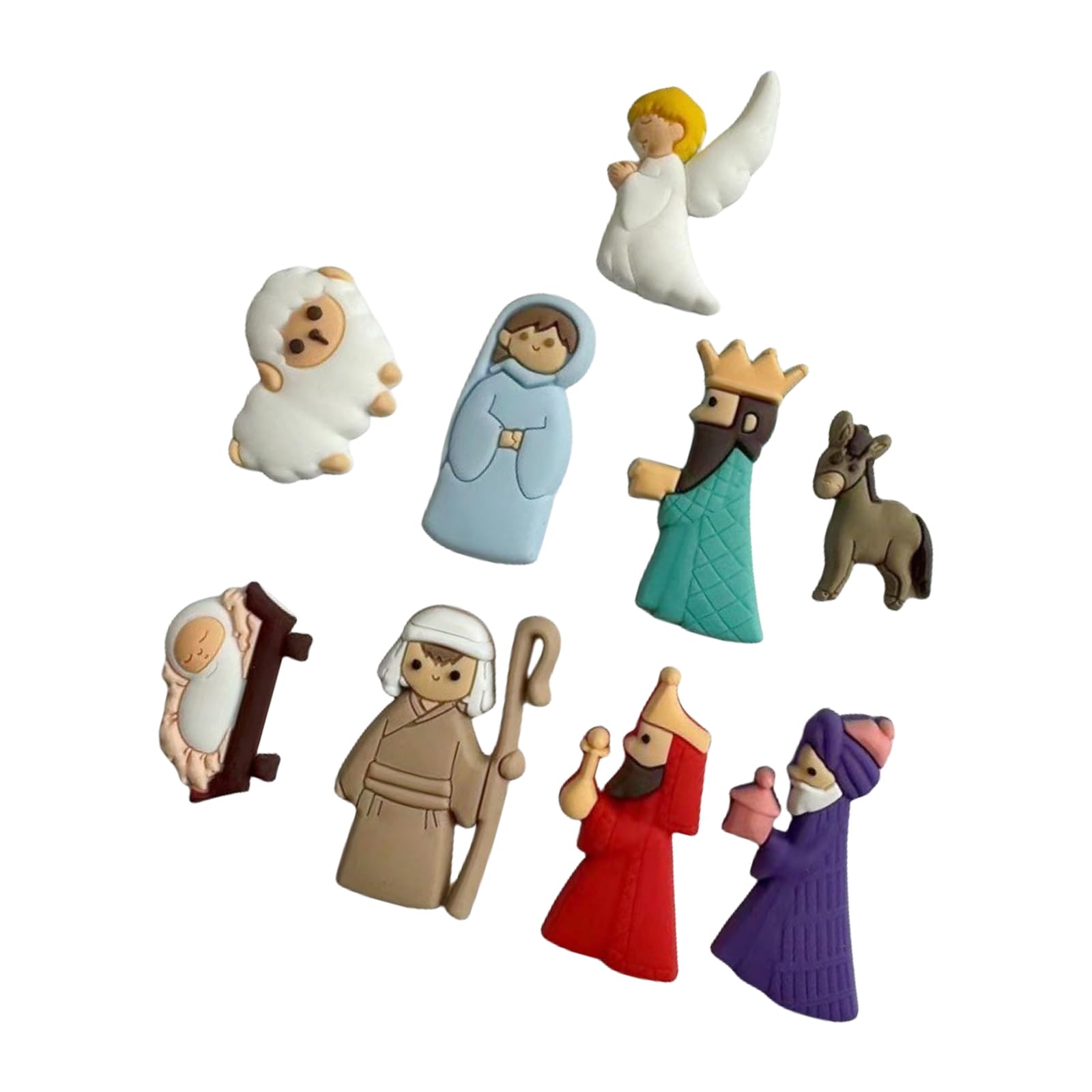 PANGBOER 9Pcs/Set Nativity Scene PVC Miniature Statue Cartoon Flatback Charm Embellishments for Christmas Craft Decors