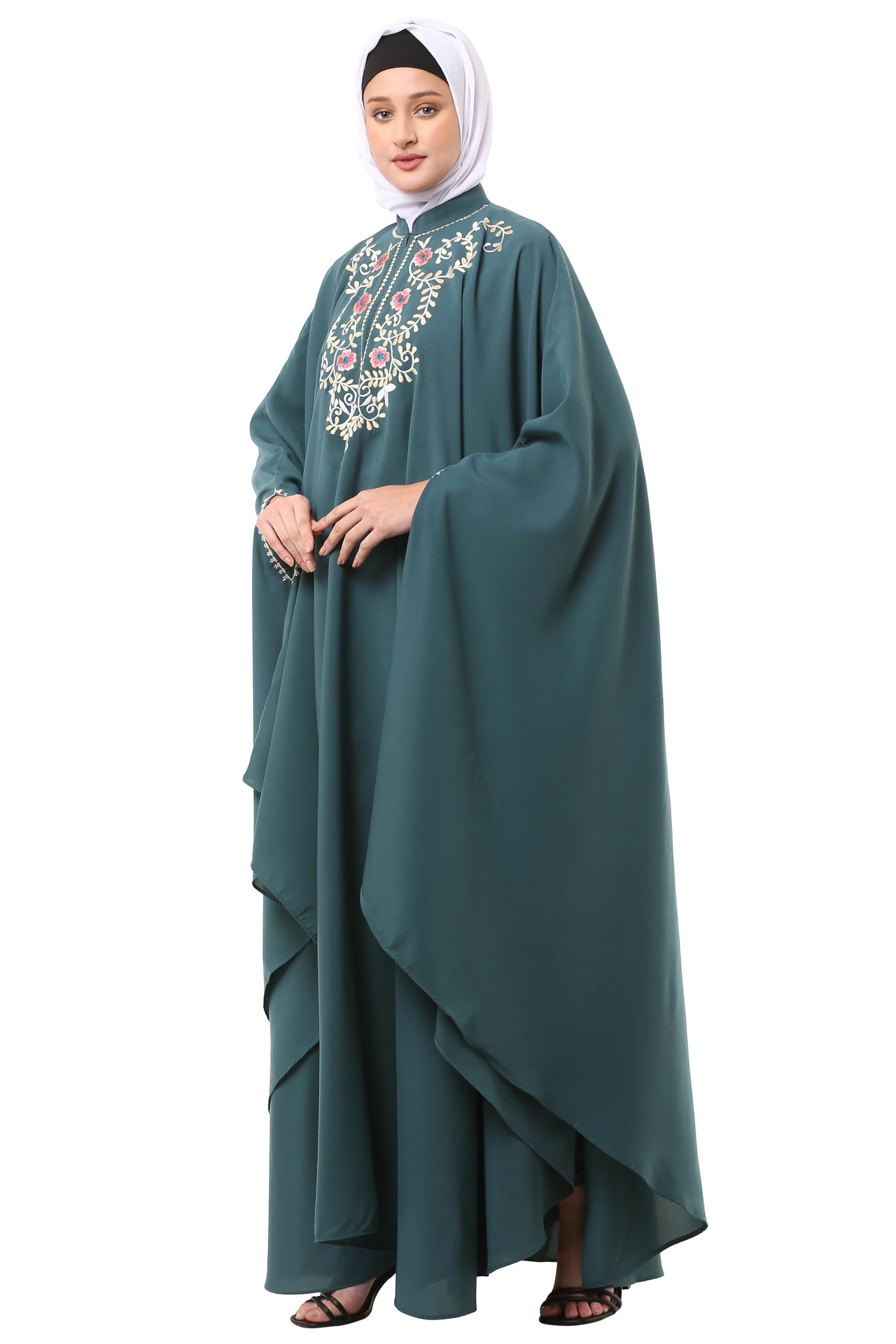 BT - Being Traditional Nida Matte Arabian Kaftan Abaya Dress for Women with Arabic Embroidery Work (BT-EKAF-007)