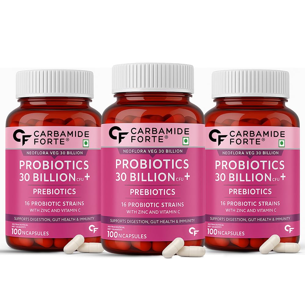Carbamide Forte Probiotics Supplement 30 Billion for Women & Men - 100 Veg Capsules (Pack of 3)