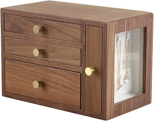 Joyero organizador de joyas de madera con 4 cajones organizador de joyas de cristal estuche de almacenamiento de joyas para aretes anillos collar