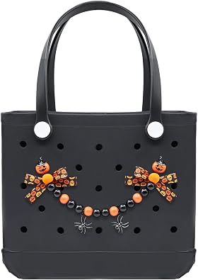 Halloween Pumpkin Charm For Bogg Bag, Spiders, Bow, Black and Orange Wood Post Chain Decoration, Accessories for Most Women Rubber Beach Bag Charms