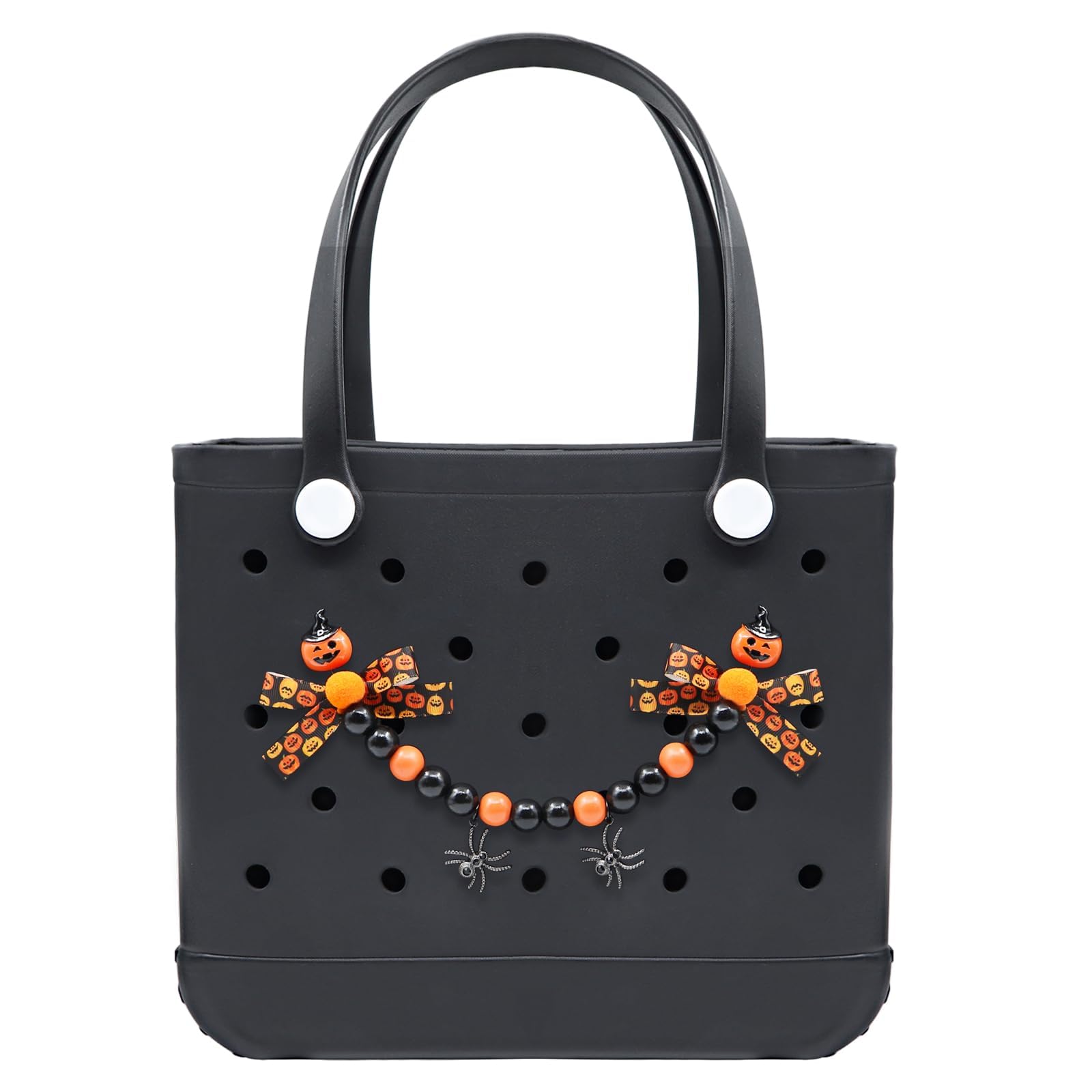 Halloween Pumpkin Charm For Bogg Bag, Spiders, Bow, Black and Orange Wood Post Chain Decoration, Accessories for Most Women Rubber Beach Bag Charms