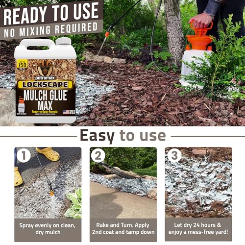 Image of PetraMax Lockscape Ready to Use Mulch Glue for Landscaping, 4 Gal, USA-Made | Ready to Spray Mulch Anchor & Landscape Glue Spray for Lawns & Patios, Pet-Safe Landscape Adhesive for Pine Straw, Wood Chips