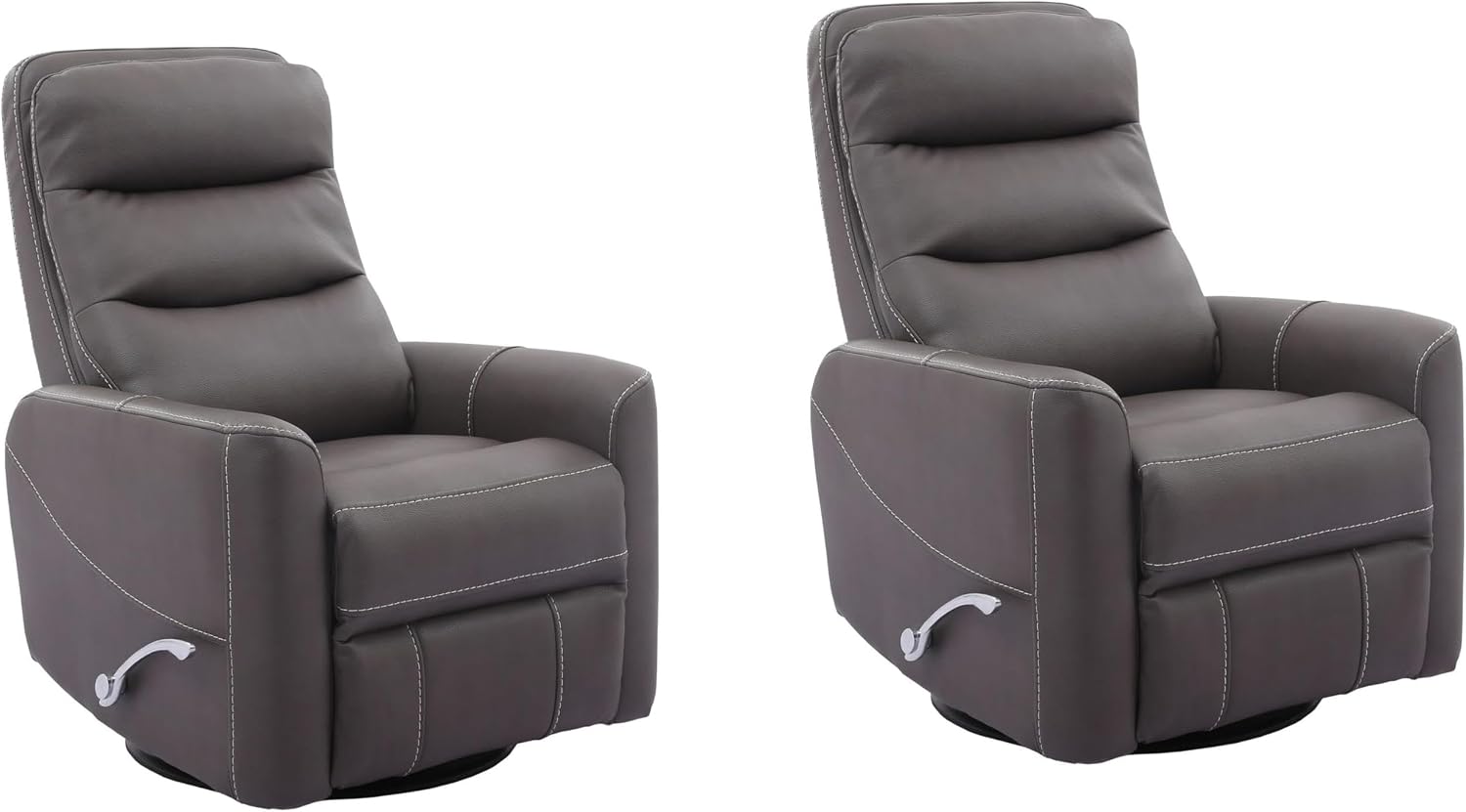 Pemberly Row Contemporary Swivel Glider Recliner, Chocolate Fabric, Manual Reclining, 31" W x 35.5" D x 42.5" H, Articulating Headrest, Foam Cushions, 2-Pack, Relaxing Living Room Seating